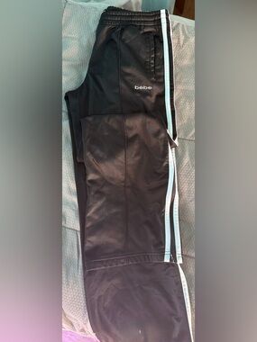 VTG 90’s bebe Black Drawstring Flare Leg Track Pants Sz Large